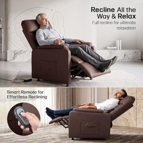 Image of DROGO Serenza Electric Motorised Recliner Sofa Chair 1 Seater for Home with Remote Control, Premium PU, Side Pocket, Padded Body, Cushion Armrest & Sturdy Footrest, 1Yr Warranty (Dark Blue)