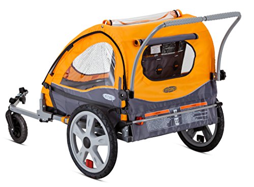 InStep Sierra Double Seat Foldable Tow Behind Bike Trailers, Converts to Stroller/Jogger, Featuring 2-in-1 Canopy and 20-Inch Wheels, for Kids and Children, Orange