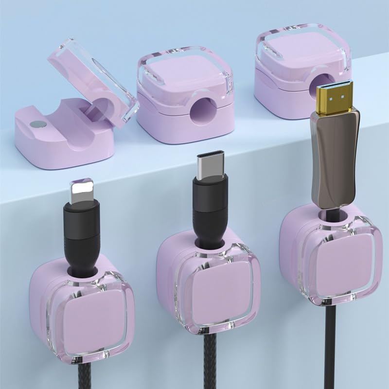 Colorful Magnetic Cable Clips - 6 Pack, Self-Adhesive Cable Organizers for Desk, Wall, Car - No Residue, Reusable Magnetic Cord Holders - Fits Most Cables, Perfect for Home (White 6PCS) image 4