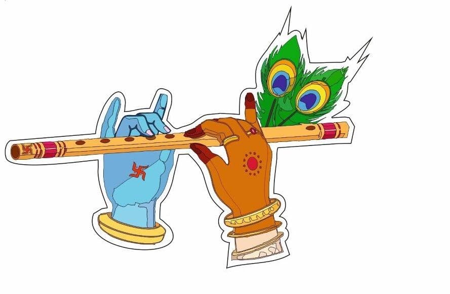 Image of Krishna Hand Flute Sticker, Decorative Vinyl Decal, 10.18 x 7.02 cm, Multicolour