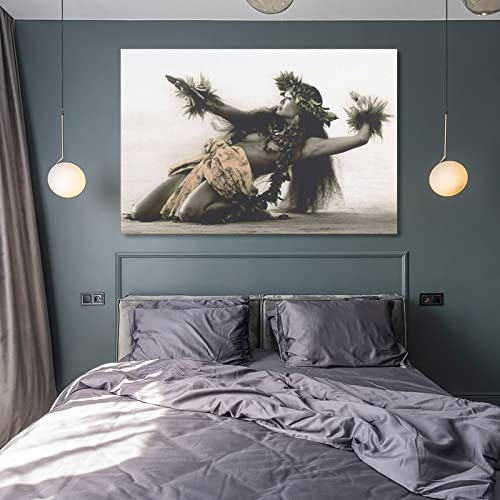 Hot Girl Posters Hawaiian Woman Hula Dance Abstract Posters Vintage Black And White Art Posters Wall Art Paintings Canvas Wall Decor Home Decor Living Room Decor Aesthetic 24X36Inch(60X90Cm) Frame-S #TOP7