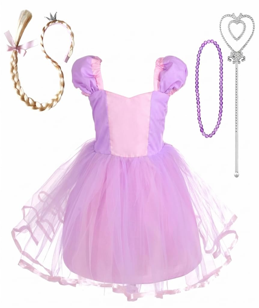 Lito Angels Purple Long Hair Princess Costume with Braid, Age 18-24 Months