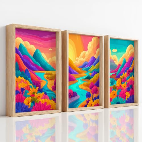 Impression sur toile montagne rivière forêt affiche décorative vibrante