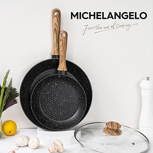 Image of Michelangelo Nonstick Frying Pan with Lid, 8 Inch Frying Pan with Nonstick Honeycomb Coating, Small Frying Pan, Healthy & Non-Toxic Fry Pan, Granite Frying Pan, Induction Compatible