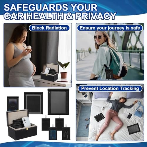 Image of Dansydaisy Key Storage Box & Protective Pouches Set (8 Pack) for Car Key Fob, Phone, Tablet & Wallet - Waterproof, Fireproof Travel Organizer Case, Portable Storage Kit(Black)