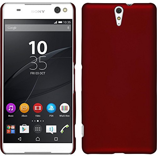PhoneNatic Hülle kompatibel mit Sony Xperia C5 Ultra - Hülle rot gummiert Hard-case + 2 Schutzfolien