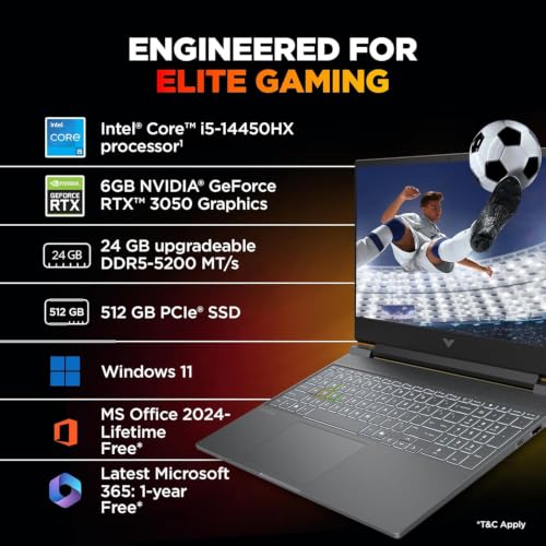 Image of HP Victus Gaming Laptop, 14th Gen Intel Core i5-14450HX, 6GB RTX 3050 GPU, 15.6 inch (39.6 cm) FHD 144Hz 300 nits, 24GB DDR5 (Upgradeable), 512GB SSD, Win 11, MS Office 24, Mica Silver