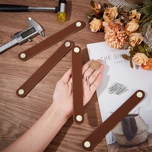 GORGECRAFT 4 Pack 20.2cm Genuine Leather Cabinet Handles Handmade Soft Leather Hardware Dresser Decorative Handle Drawer Pulls Kitchen Wardrobe Door Knobs with Screw for Furniture Cupboards (Brown) - Image 4