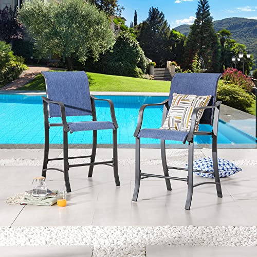 Image of LOKATSE HOME 2 Pieces Outdoor Counter Height Bar Stools Patio Furniture Metal Armchair Set, Blue