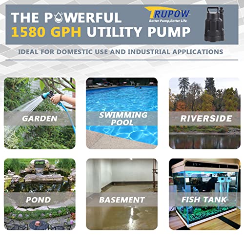 Image of Trupow 1 /4 HP 1850GPH Electric Submersible Utility Water Pump Pond Home Garden Swimming Pool Pump for Clean Water