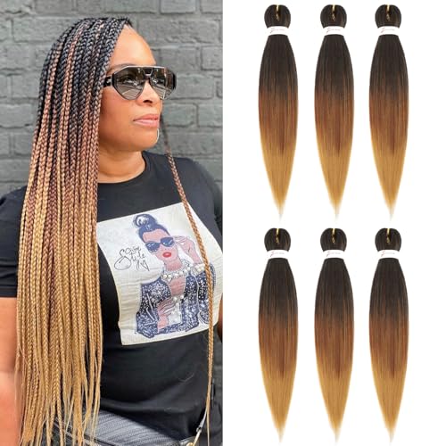 Ombre Braiding Hair Extensions for Braids 24 Inch Prestretched Braiding Hair 1B/30/27 Ombre Blonde Braiding Hair Professional Hair Extensions(1B/30/27, 24 Inch (Pack of 6))