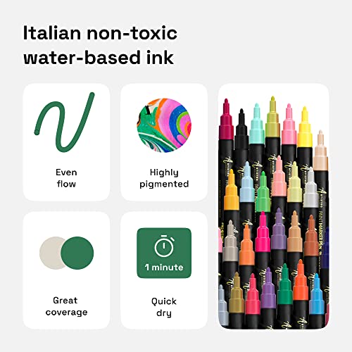 Image of ARTISTRO 30 Acrylic Paint Pens for Calligraphy - Markers With Extra Fine Precision Tips - Multisurface Painting for Fabric, Rock, Glass, Wood & More