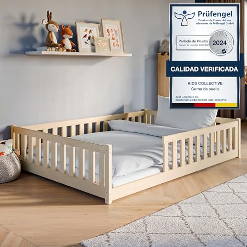 Miniatura 3 de Kids Collective Cama Infantil De Suelo De 140 X 200 Cm Con Protección Anticaídas Y Somier Montessori, Cuna Infantil, Cama Juvenil, Cama Individual Natural