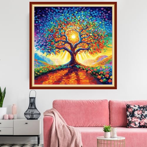 Image of Redxing Stamped Cross Stitch Kits Embroidery kit for Beginners Adults Full Range of Embroidery Patterns Starter Kits DIY Printed Cross Stitch Kits Needlepoint Kits 11CT-Magical SunTree 18x18 inchs