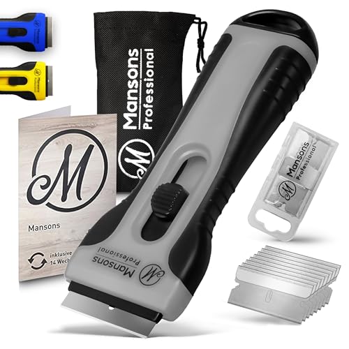 Mansons Glasschaber mit 15 Klingen für Herdkratzer Profi Schaber mit Soft-Touch-Griff für Induktionskochfeld & Glaskeramik Kochfeldschaber für Kochfeld und Backofen Set