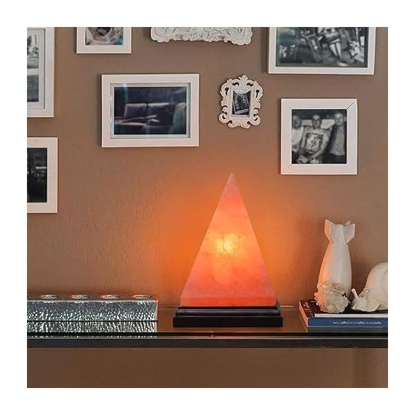 Pyramid shape himalayan salt lamp individually hand crafted 8 inches 7 lbs amber glow certified wire with dimmer switch and extra bulb unique gift idea  urban country home decor