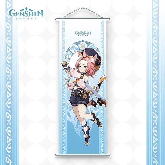 Hanaiette 1PC Genshin Impact Hanging Painting Silk Cloth Poster Engraved Scroll Animation Peripheral for game lover (Diona)