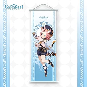 Hanaiette 1PC Genshin Impact Hanging Painting Silk Cloth Poster Engraved Scroll Animation Peripheral for game lover (Diona)