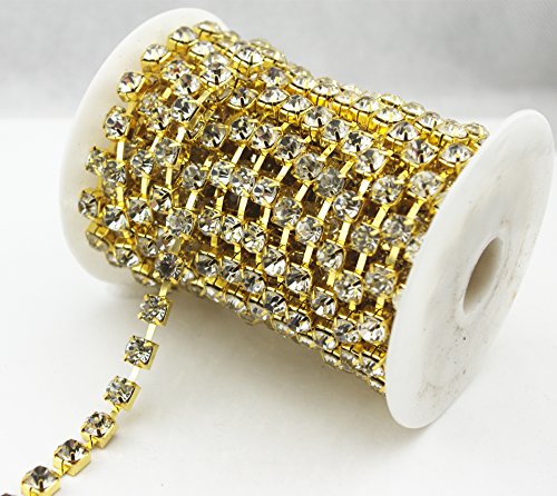 AEAOA 10 Yard Clear Crystal Rhinestone Chain Clear Trim Sewing Craft Cup Chain Party Decoration (2mm, Gold)