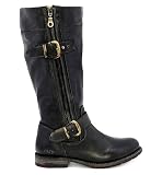 Bed/Stu GoGo Wide Calf Leather Riding Boots, Dual Buckle Design, Zip Closure, Vintage Style (Black Rustic, US Footwear Size System, Adult, Women, Numeric, Medium, 10)