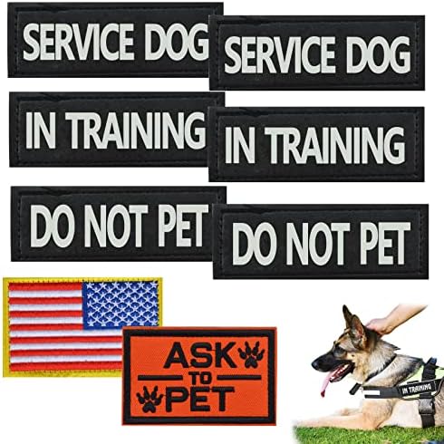 Service Dog Vest Patches, Do Not Pet Patch Emotional Support Dog Vest, Removable Tactical Patches for Service Dog in Training and Dog Halter Patches with Printed Dog Paw and Flag