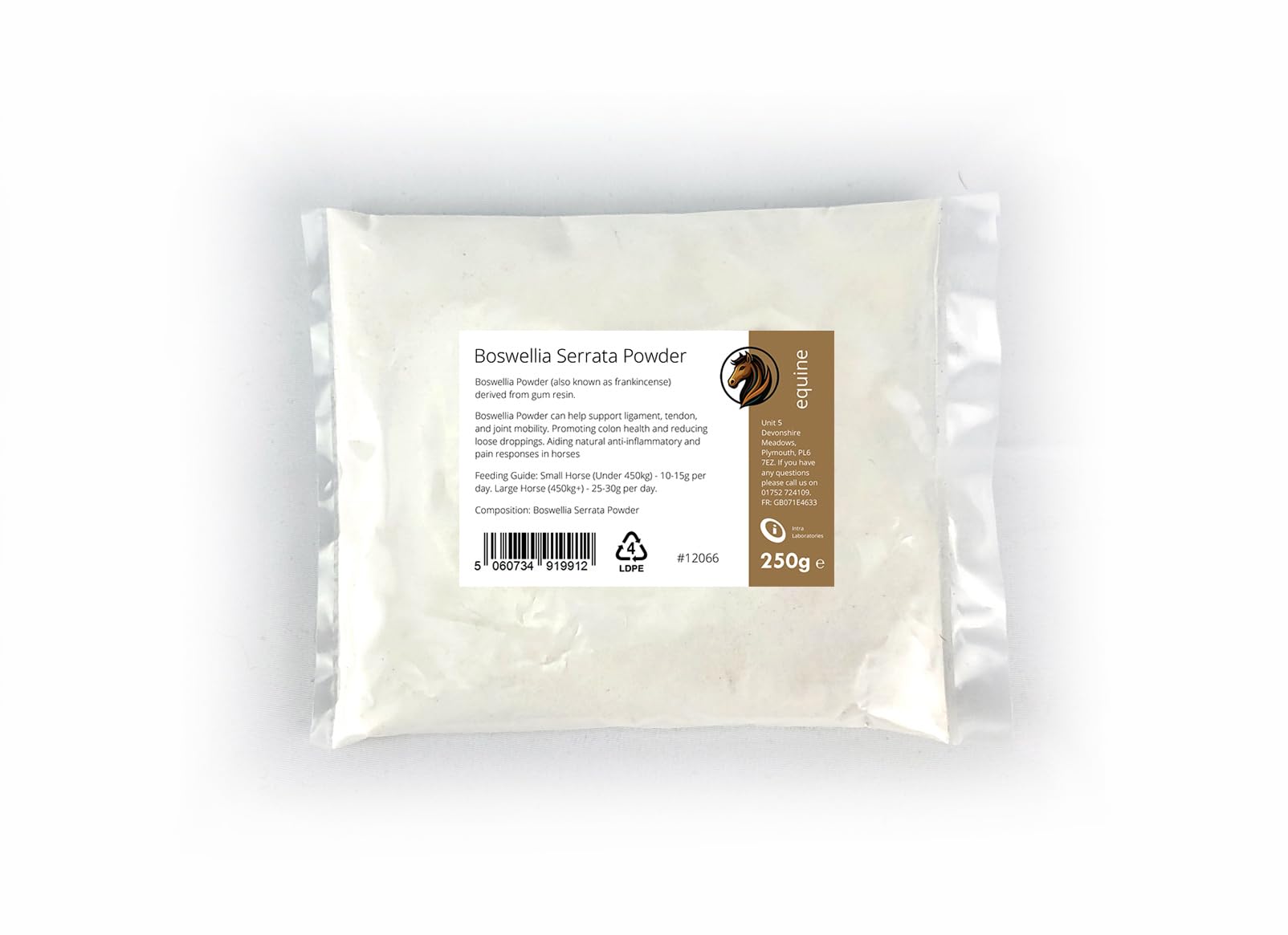 Intralabs Boswellia Serrata Powder 250g Bag | Complementary Feed Supplement for Horses & Ponies. Natural Pain Relief Frankincense Powder, Equine