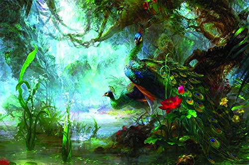 Quality Star Wall Poster Scenery of Peacock Painting HD Quality Nature, Birds, Trees for Home, Bedroom, Hall and Hotels (Multicolor, Size : 12 x 18 Inch)