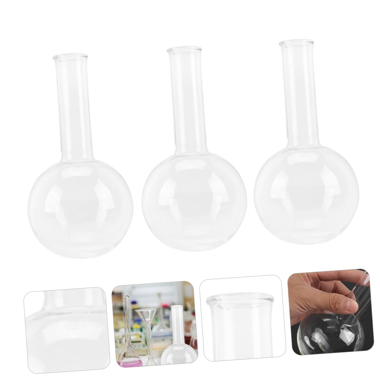 ULTECHNOVO 3 Piezas Matraces De Laboratorio De Fondo Plano Transparentes Para Ebullición Matraces De Vidrio Para Experimentos Para Uso Laboratorio