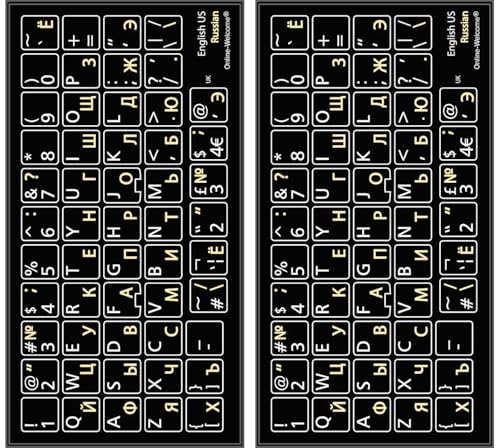 Russian-English Self-Adheisive 2 Pack Keyboard Stickers Black Background