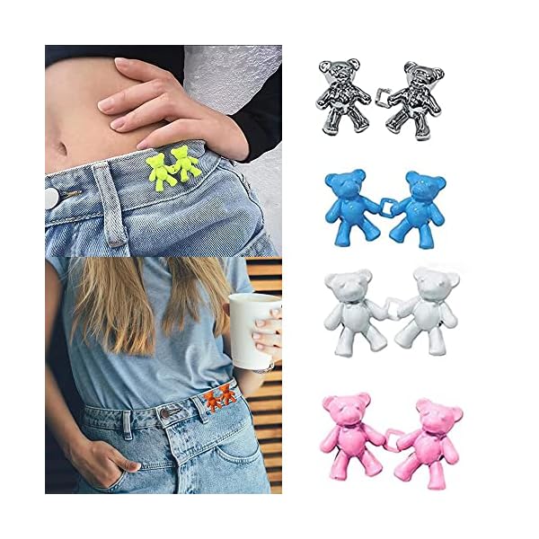 4-piece cute bear seamless waist button, bear denim button pin, adjustable belt button extender, no need to sew waist tightener pin, suitable for women's skirt jeans - Image 6