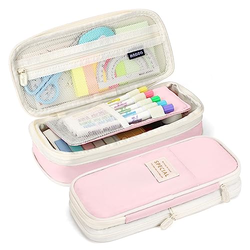 LHMTQVK Large Capacity Pencil Case Pencil Pouch Handheld Pen Bag pencil case for Teen Girl Boy Men Women Adult Pink-beige