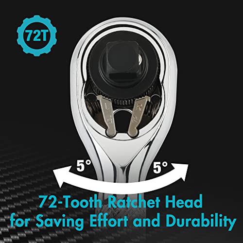 DURATECH Stubby Ratchet Set, 1/4-Inch and 3/8-Inch Ratchets with 2 Extension Bars, 4-piece, 72-T Reversible Quick-Release Head, Chrome Plated Finish and Full Polish by DURATECH - Image 3