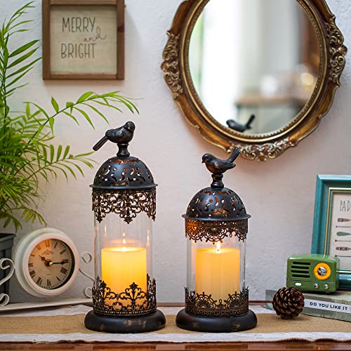 Romadedi Candle Holders Decorative Bird Cage Lantern - Tabletop Decorative Accent Candleholder Set Of 2 For Halloween Home Living Room Mantel Patio Coffee Table Centerpiece Decor, Distressed Black #TOP3