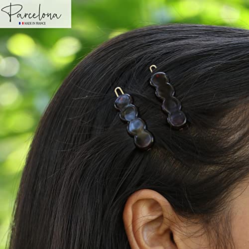 Parcelona French Circle Scallop Tortoise Shell Brown Small 1 1/2” Celluloid Set Of 4 Side Slide In Hair Clip Barrettes For Women And Girls #TOP1