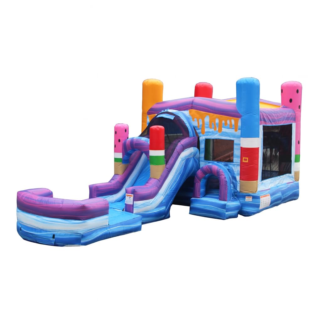JumpOrange Ice Pops Bounce House Water Slide Combo with Pool (Blower Included), for Kids and Adults, Wet Dry Use, Tunnel Entrance, Basketball Hoop,