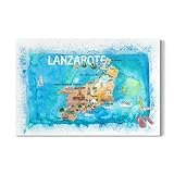 artboxONE Galerie-Print 120x80 cm Lanzarote Illustrierte Landkarte hochwertiges Acrylglas auf Alu-Dibond von artshop77