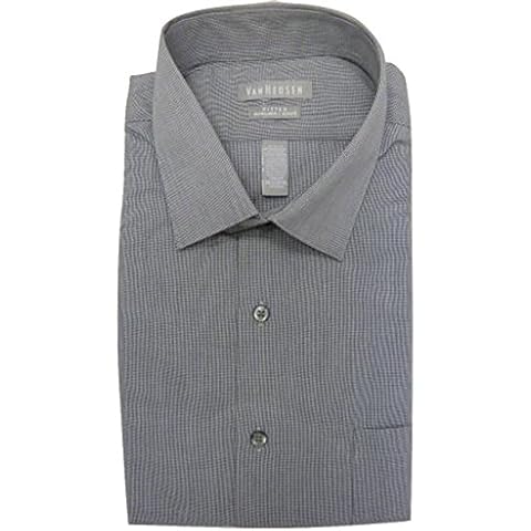 Van Heusen Mens Tailored Fitted Cotton Rich Easycare Long Sleeve Fancy Shirt Charcoal Micro Check Spread Collar 18" (36/37 Sleeve) Cover
