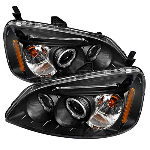 Carpartsinnovate For Honda 01-03 Civic 2/4Dr Black LED Halo Projector Headlights Head Lamps Pair