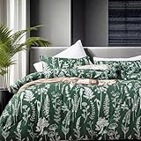 JANZAA Queen Comforter Set Emerald Comforter Floral Bedding Sets 3 Pieces Flowers Bed Comforter 1 Soft Reversible Cute Botanical with 2 Pillow Shams