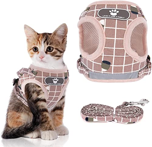 Katzengeschirr Leine Set Geschirr für Katzen Ausbruchsicher Verstellbares Katzengeschirr Kontrolle Atmungsaktive Katzenleine mit Reflexstreifen Cover