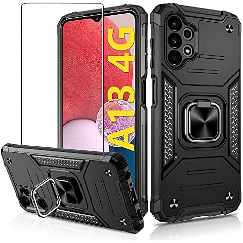 Designed for Samsung A13 4G Case with Screen Protector,[Military Grade Protection] Jshru A13 Anti-Scratch and Shockproof Cover,Armour Ring Kickstand Case for Samsung Galaxy A13 4G,Black Cover