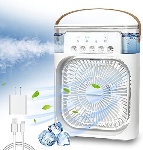 NTMY Portable Air Conditioner Fan, Mini Evaporative Air Cooler with 7 Colors LED Light, 1/2/3 H Timer, 3 Wind Speeds and 3 Spray Modes for Office, Home, Dorm, Travel(White)