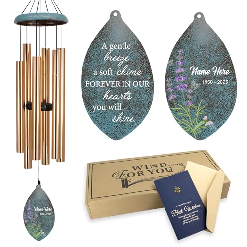 Image of ASTARIN Personalized Sympathy Wind Chimes, Memorial Gifts Wind Chimes, Deep Tone Windchime for Loss of Loved Ones Mom /Dad /Friends, Outdoor Garden Decor
