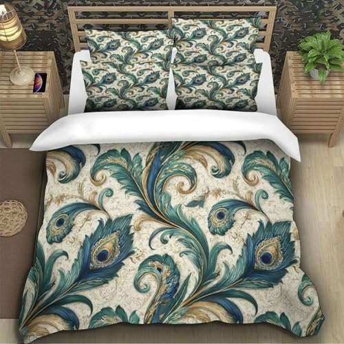 Linge de lit plumes de paon housse de couette 200x200 imprimé 3D avec zip - 5