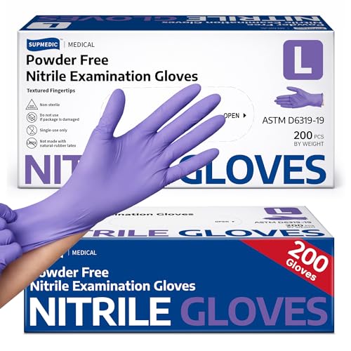 Supmedic Medical Soft Max™ Nitrile Disposable Gloves, 200 Ct Latex-Free Powder-Free Chemo Rated Food Safe Cleaning Exam Glove (Medium)