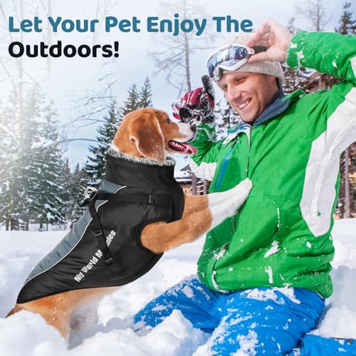 Votoko Sport im Freien Wintermantel Hund, Reflektierender Haustier-Schneeanzug Hundemantel mit Geschirr, Hundemantel Warm mit Windschutz und Wasserdicht, Geeignet für MittelgroßE Hunde (3XL)