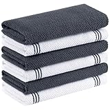 Homaxy Premium Cotton Kitchen Towels(16' x 26', 6 Pack), Large 380 GSM Dual Design Dish Towels, Highly Absorbent Terry Kitchen Hand Towels, Soft Quick Drying Tea Towels with Hanging Loop, Dark Grey
