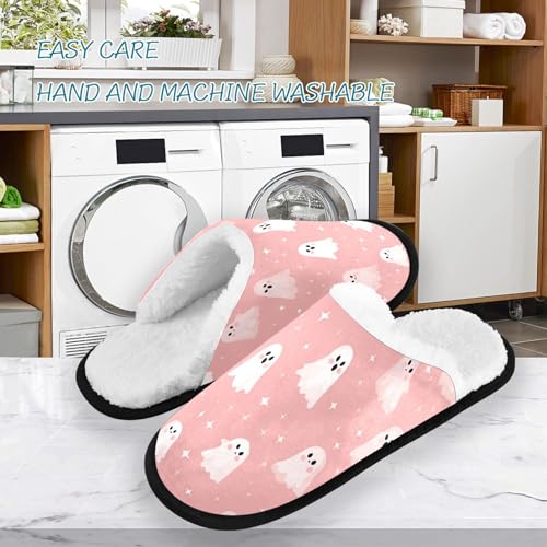 Ghosts Halloween Pink Stars Slippers For Women Men Soft Memory Foam Non-Slip Halloween Winter Indoor House Shoes Travel Slipper3