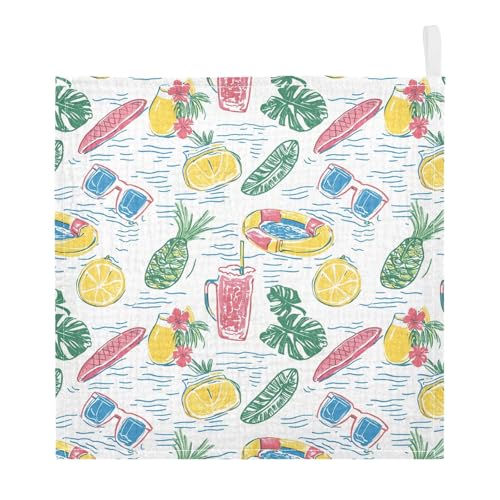 vvfelixl Summer Pool Party Baby Burp Cloths Baby Muslin Washcloths for Boys Girls Cotton Babys Face Towel for Newborn Infants Soft and Absorbent 11.8 X 11.8 in, 5 Pack