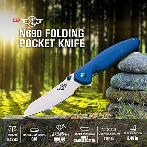 Oknife Freeze 3 Edc Folding Knife, Pocket Knife With 3.8 Inches Damascus Steel Blade, G10 Handle Tactical Knife Bundle With Drever N690 Steel Blade One Hand Folding Knife #TOP6